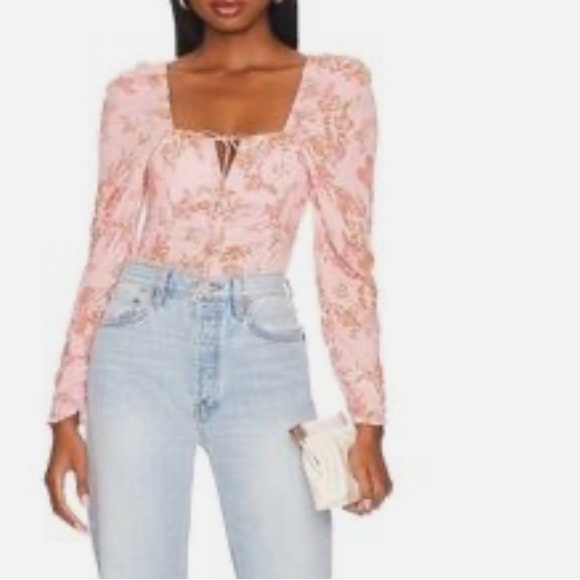 Free people Hilary printed top pink combo size M new with tag - Picture 1 of 12